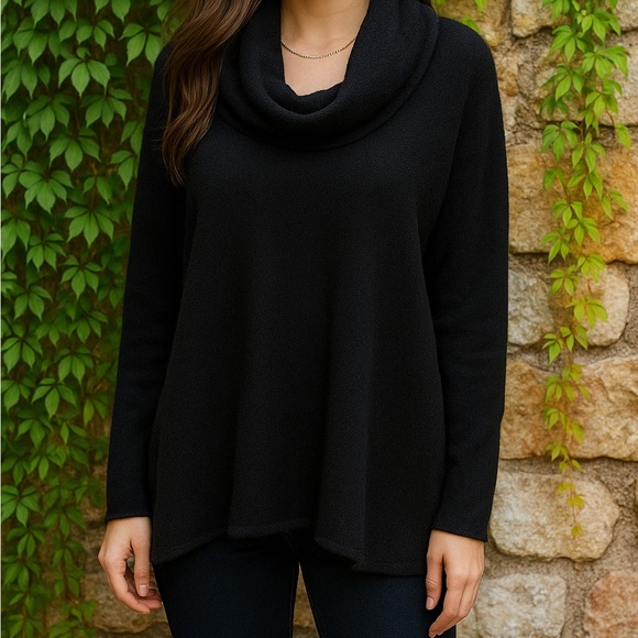 FORTE CASHMERE Quiet Minimalist Oversized Black Cowl Neck Sweater, M - Picture 2 of 10